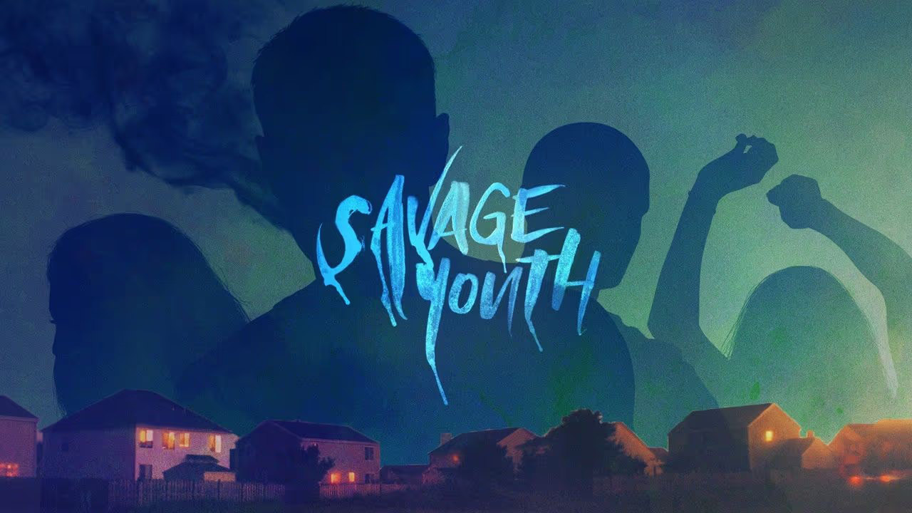 Savage Youth original promotional artwork: silhouettes above a small-town neighborhood